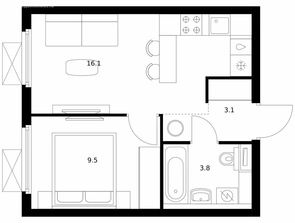 1-комнатная квартира: Мытищи, 16-й микрорайон (32.5 м) - Фото 1