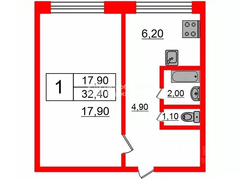 1-к кв. Санкт-Петербург Петергофское ш., 7К1 (32.4 м) - Фото 1