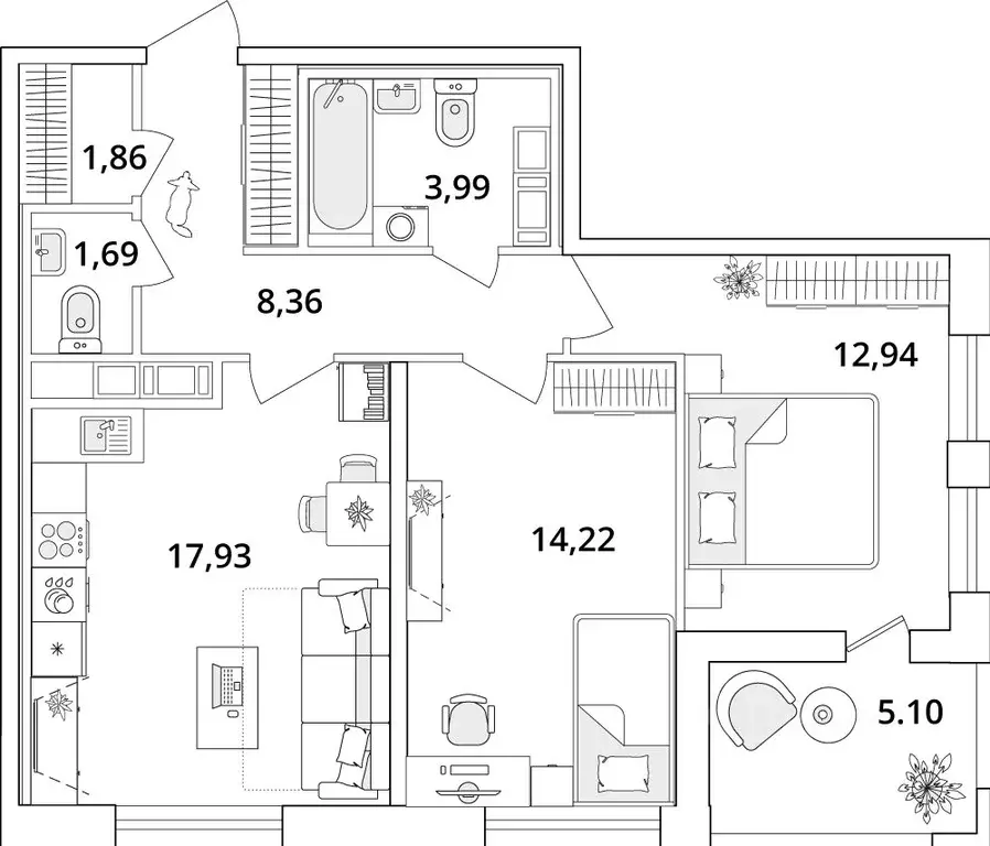 2-к кв. Санкт-Петербург Кубинская ул., 82к3с1 (63.8 м) - Фото 0