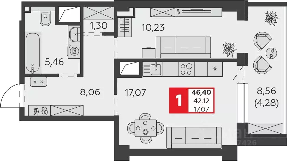 1-к кв. Ростовская область, Батайск ул. Воровского, 53 (46.4 м) - Фото 0