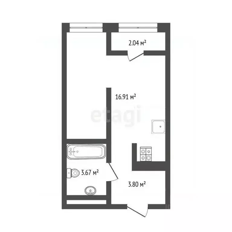 Студия Тюменская область, Тюмень ул. Анатолия Клиндюка, 6 (24.5 м) - Фото 2