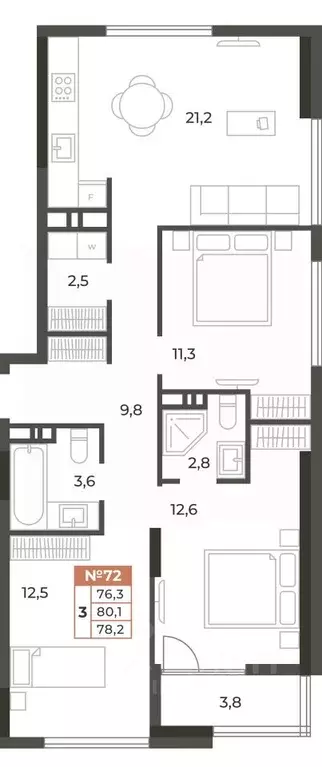 3-к кв. Крым, Симферополь ул. Караимская, 50 (78.2 м) - Фото 0