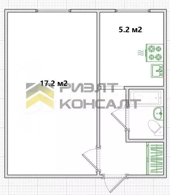 1-к. квартира, 30,1 м, 3/9 эт. - Фото 0