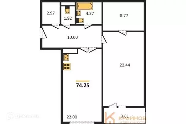 Продаётся 1-к квартира, 74.25 м - Фото 0