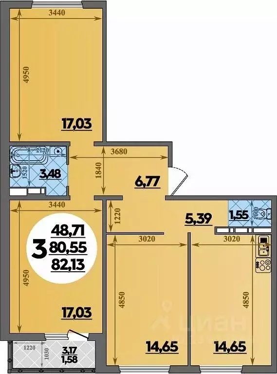 3-к кв. Краснодарский край, Краснодар ул. Генерал-лейтенанта ... - Фото 1