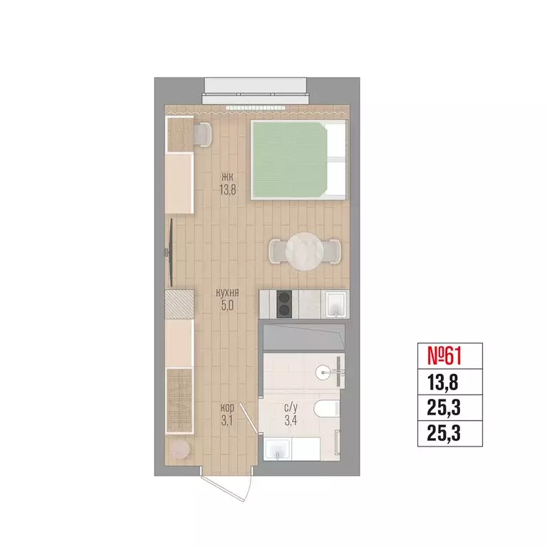 1-комнатная квартира: Маркова, квартал Стрижи, 16 (26.6 м) - Фото 1