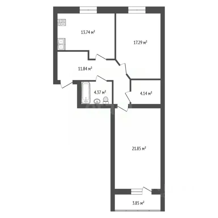 2-к кв. Вологодская область, Череповец Октябрьский просп., 62 (73.5 м) - Фото 2