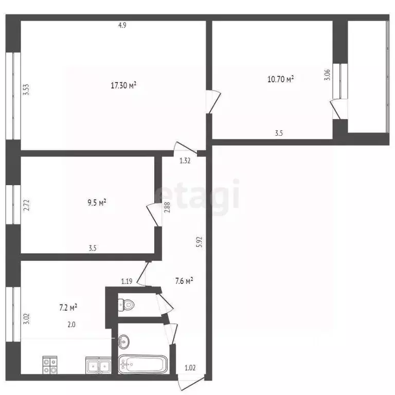 3-к кв. Удмуртия, Ижевск ул. Имени Барышникова, 69 (54.0 м) - Фото 2