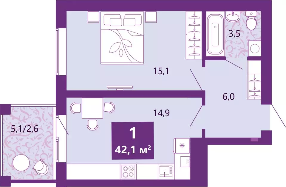 1-комнатная квартира: Калининград, Байкальская улица, 1к5 (42.5 м) - Фото 1