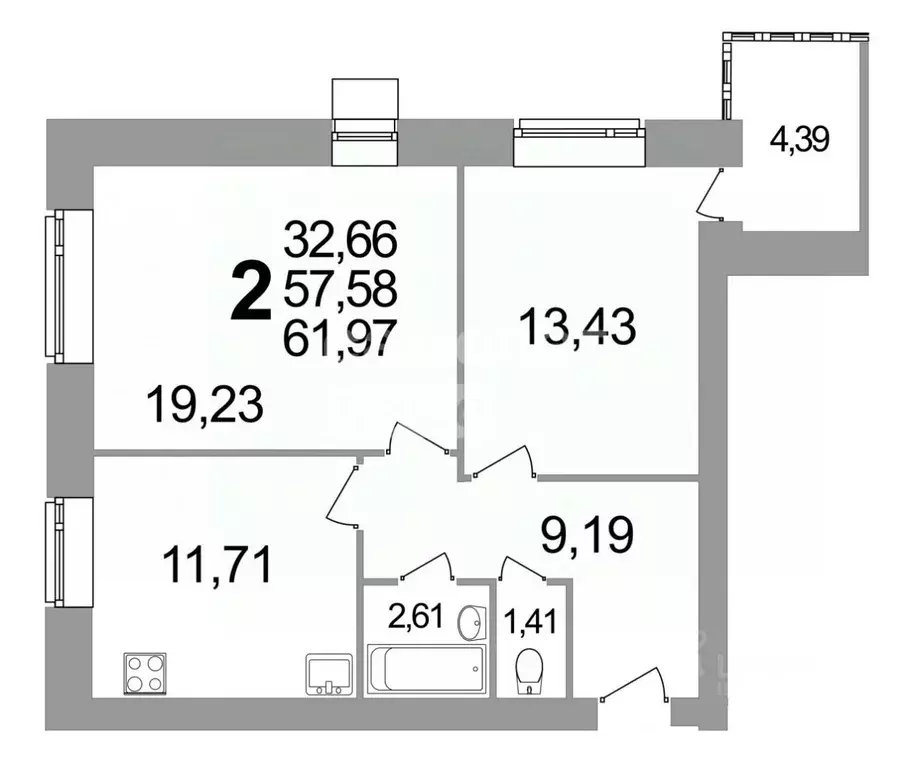 2-к кв. Белгородская область, Белгород Новый-2 мкр, ул. Шумилова, 4 ... - Фото 2