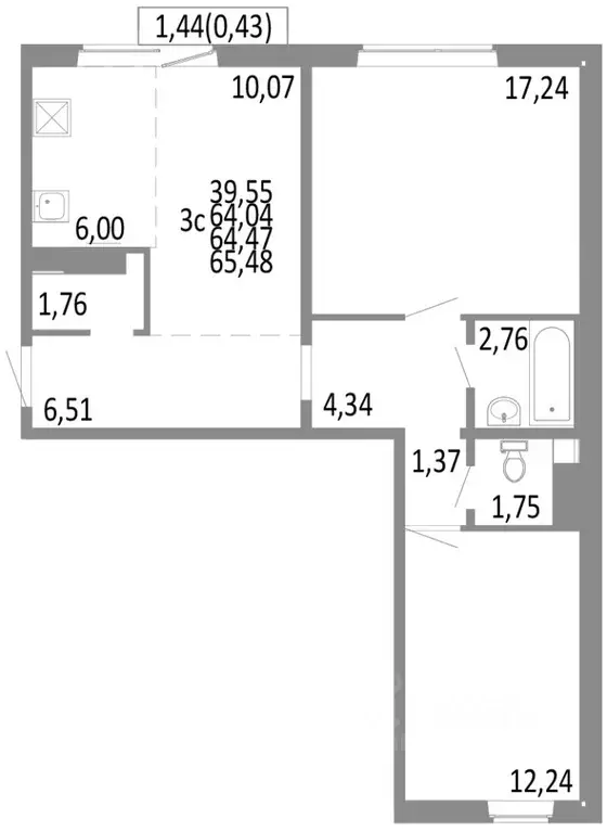 3-к кв. Челябинская область, Челябинск ул. Блюхера, 125В (64.47 м) - Фото 0