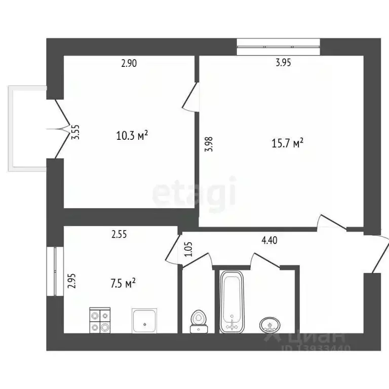 2-к кв. Тюменская область, Тюмень Минская ул., 104 (44.2 м) - Фото 2