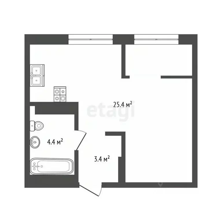 1-к кв. Тюменская область, Тюмень ул. Газовиков, 34 (33.4 м) - Фото 2