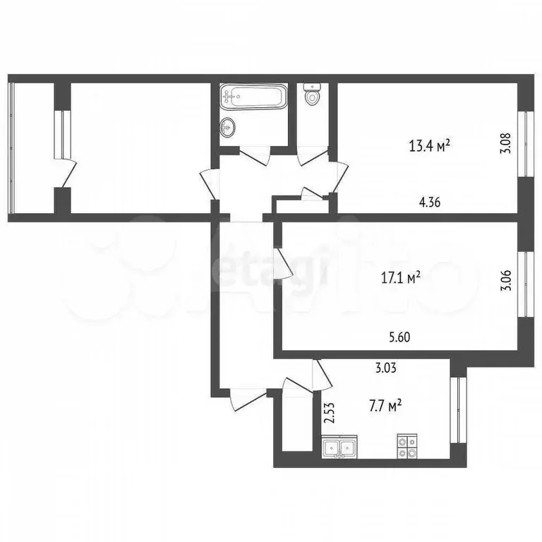 3-к. квартира, 66 м, 8/9 эт. - Фото 0
