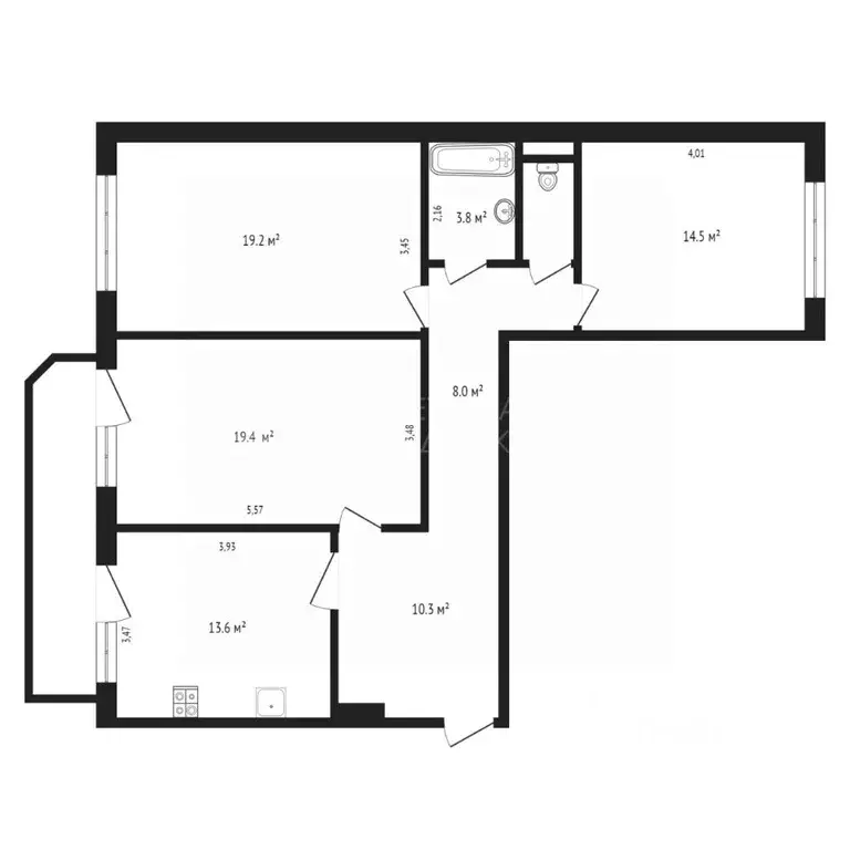 3-к кв. Тюменская область, Тюмень ул. Малыгина, 14 (90.6 м) - Фото 1