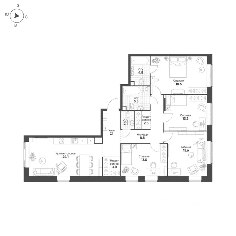 4-к кв. Москва Октябрьская ул., 103 (118.3 м) - Фото 0