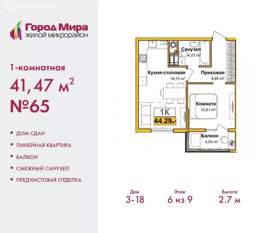 1-комнатная квартира: Симферополь, улица Батурина, 147 (41.47 м) - Фото 0