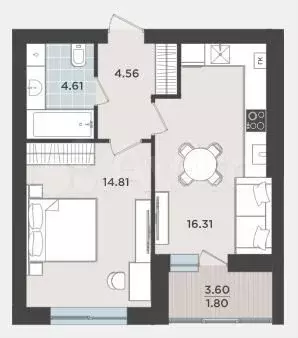 1-к. квартира, 44 м, 9/9 эт. - Фото 1