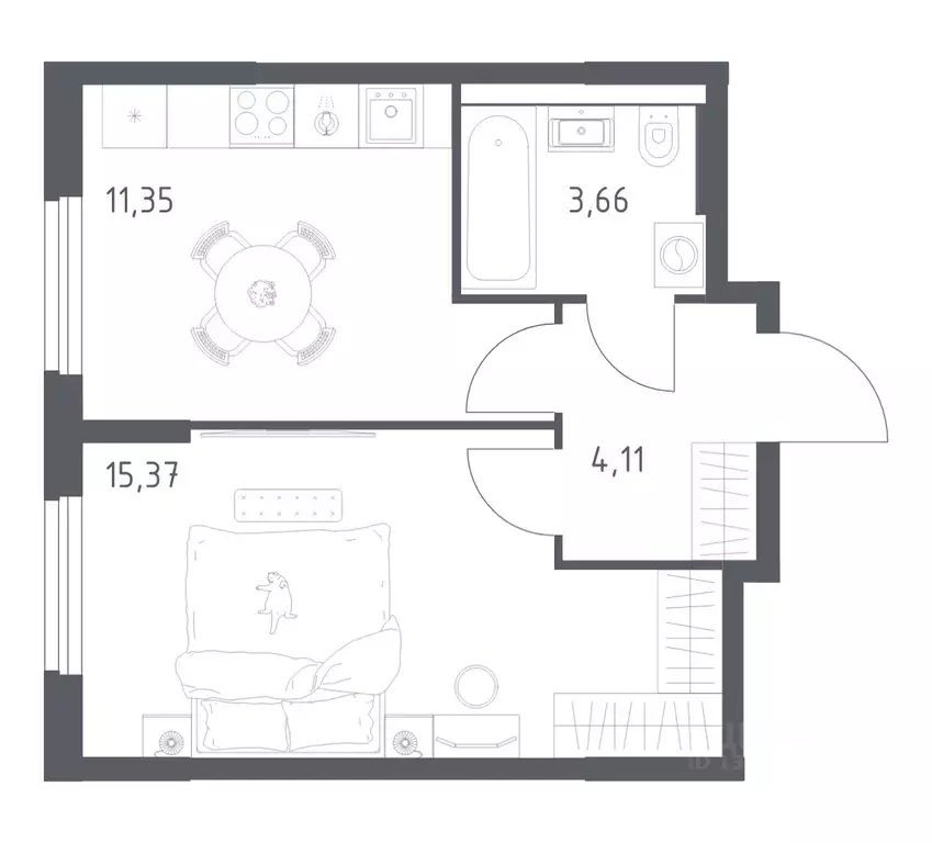 1-к кв. Башкортостан, Уфа ул. Минигали Губайдуллина, 8к9 (34.49 м) - Фото 1