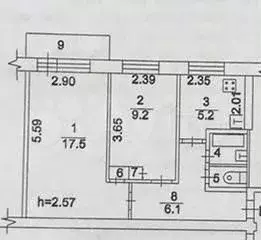 2-к. квартира, 42,9 м, 5/5 эт. - Фото 0