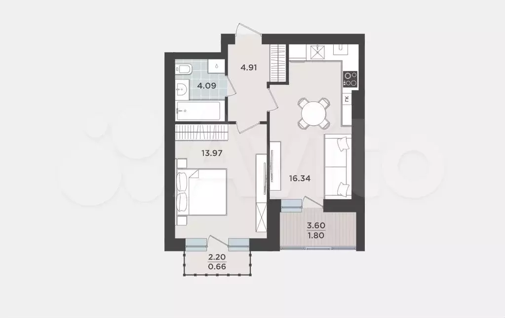 1-к. квартира, 41,8 м, 8/8 эт. - Фото 1