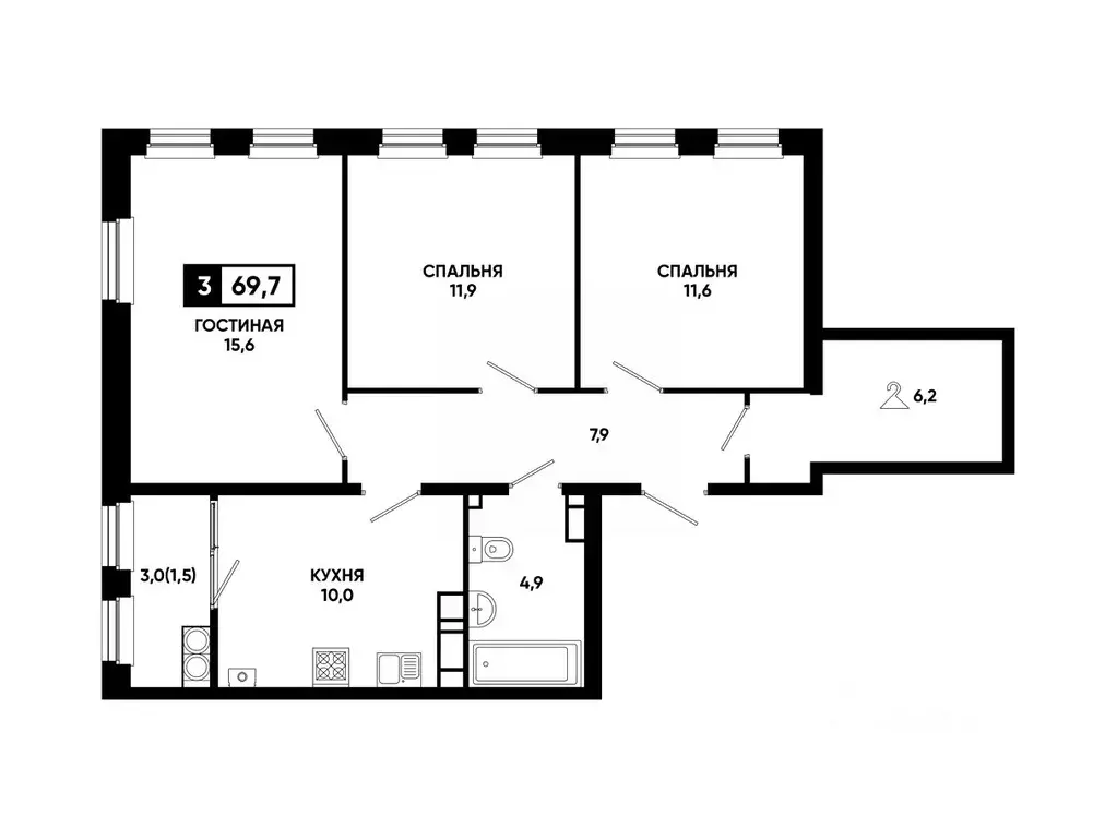 3-к кв. Ставропольский край, Ставрополь ул. Доваторцев, 179В (69.7 м) - Фото 1