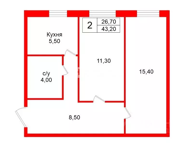 2-к кв. Санкт-Петербург Бассейная ул., 45 (43.2 м) - Фото 2