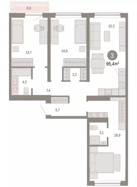 3-комнатная квартира: Новосибирск, Большевистская улица, с49 (95.43 м) - Фото 1