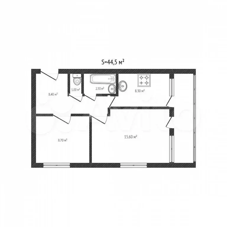 2-к. квартира, 44,5 м, 2/2 эт. - Фото 0