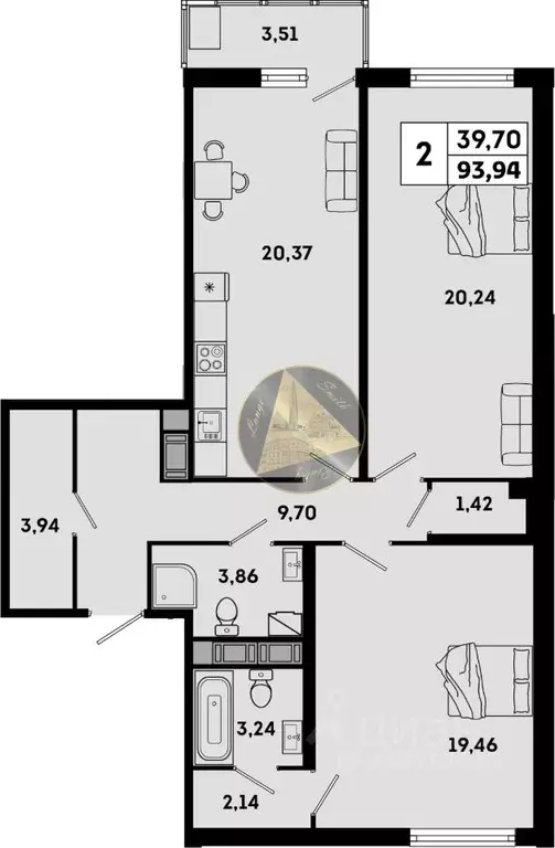 2-к кв. Санкт-Петербург ш. Суздальское, 18к3 (93.94 м) - Фото 1