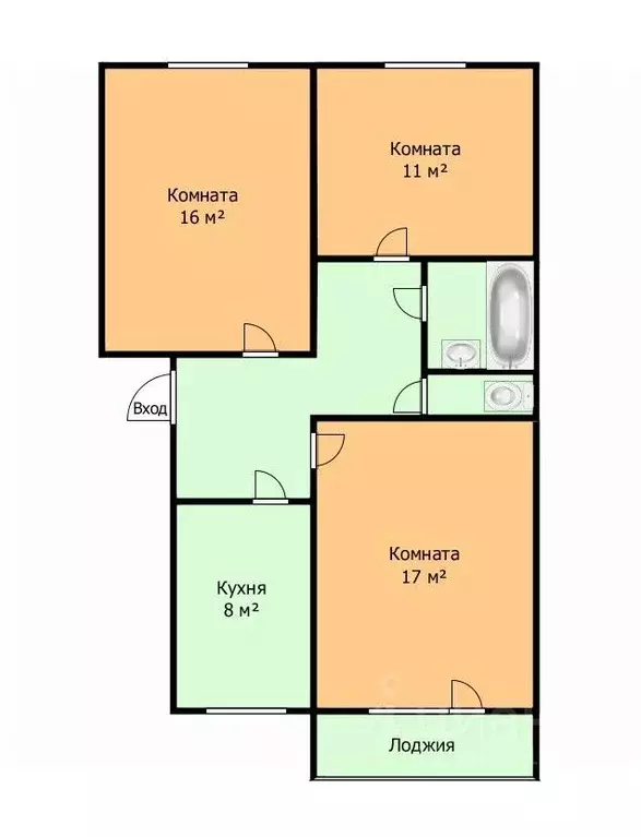 3-к кв. Томская область, Томск просп. Ленина, 243/2 (66.0 м) - Фото 1