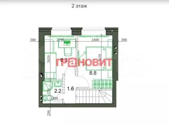 3-к. квартира, 41,3 м, 2/2 эт. - Фото 1