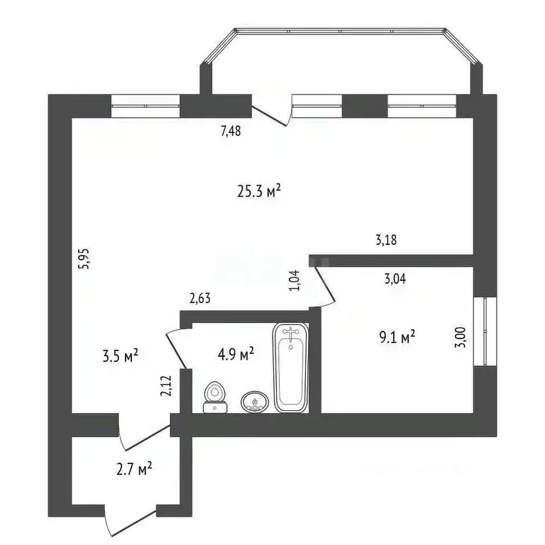 1-к кв. Амурская область, Благовещенск Октябрьская ул., 111 (45.5 м) - Фото 2