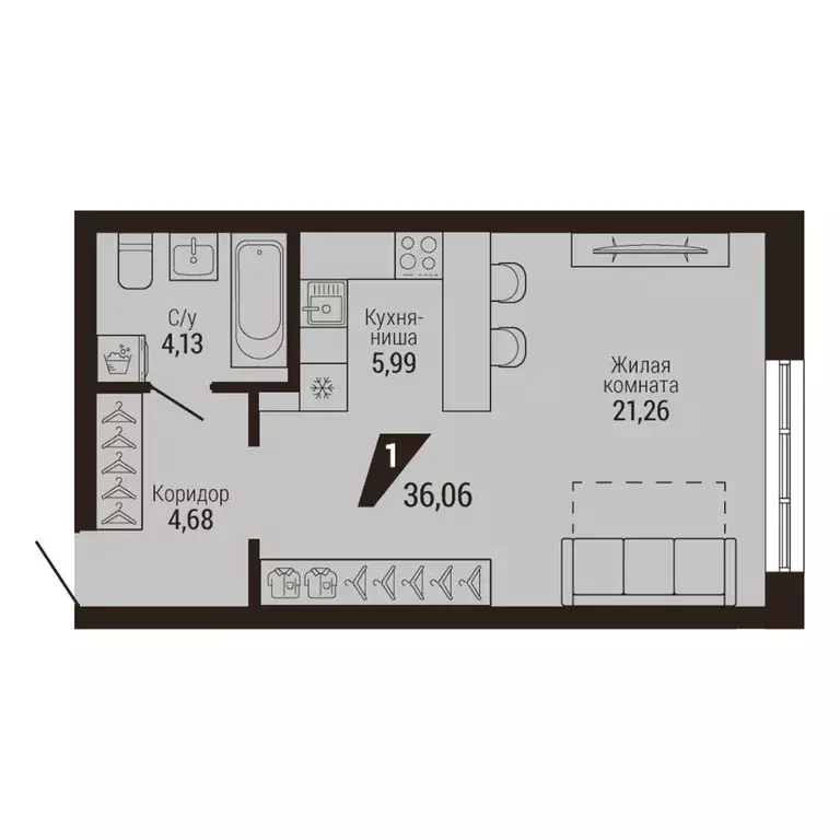 1-к кв. Свердловская область, Екатеринбург Центральный жилрайон, Дом 7 ... - Фото 1