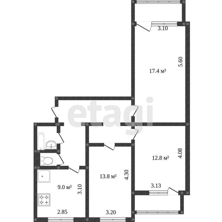 3-комнатная квартира: Белгород, улица 5 Августа, 17 (65 м) - Фото 0