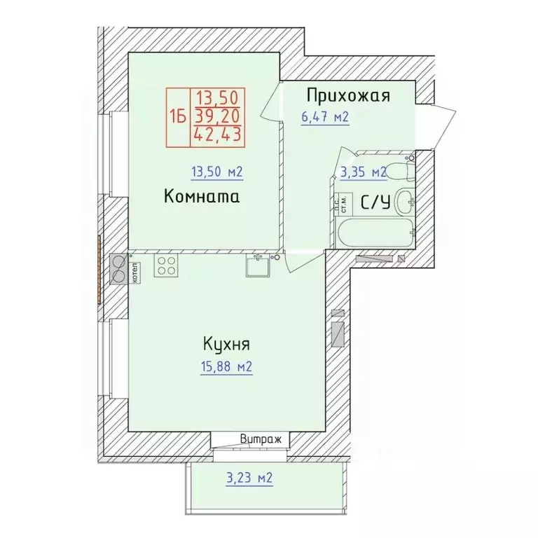 1-к кв. Ярославская область, Ярославль 1-й мкр,  (42.43 м) - Фото 0