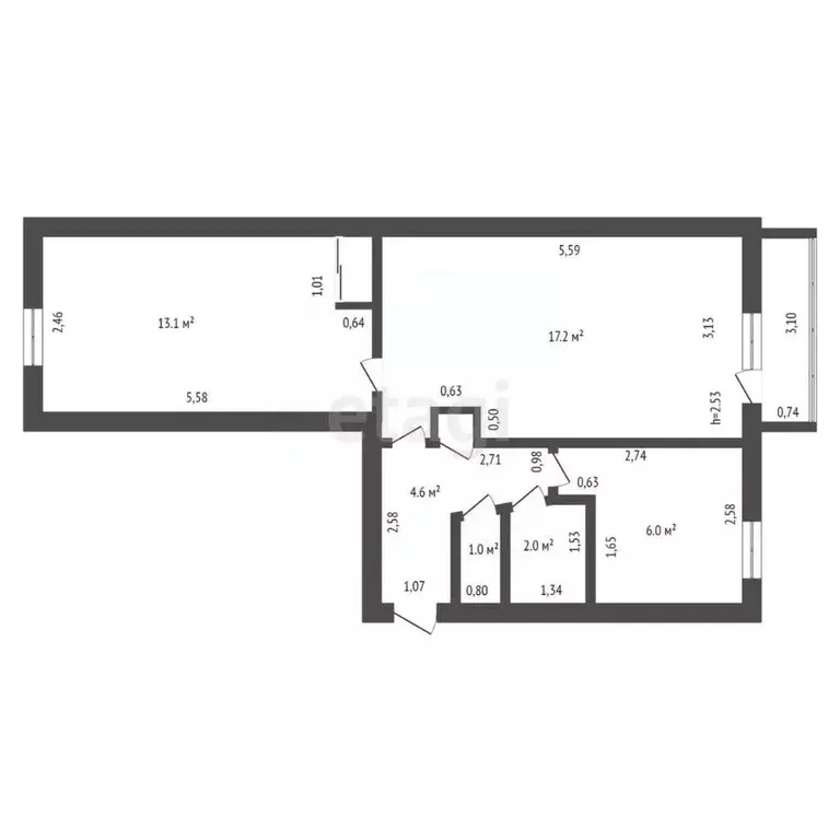 2-к кв. Амурская область, Шимановск Комсомольская ул., 32 (44.7 м) - Фото 1
