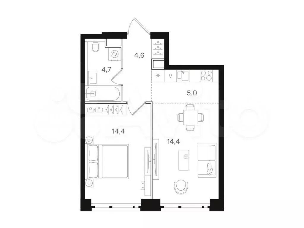 1-к. квартира, 43,1 м, 13/41 эт. - Фото 0