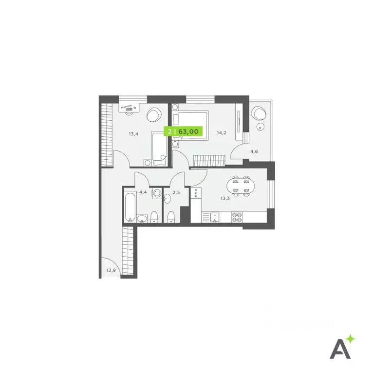 2-к кв. Санкт-Петербург бул. Александра Грина, 4 (63.0 м) - Фото 0