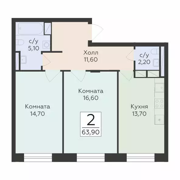 2-комнатная квартира: посёлок городского типа Родники, жилой комплекс ... - Фото 1