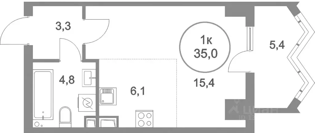 1-к кв. Ханты-Мансийский АО, Сургут тракт Югорский, 43 (35.5 м) - Фото 1