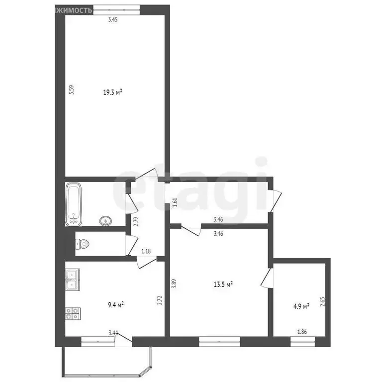 2-комнатная квартира: Тюмень, Широтная улица, 128А (61.2 м) - Фото 1