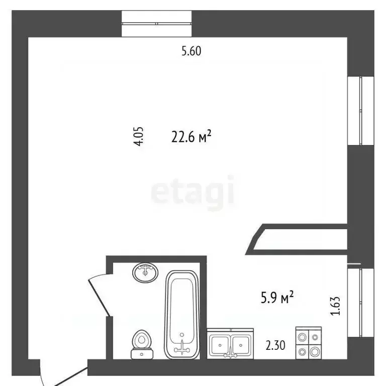 Студия Тюменская область, Тюмень Карская ул., 13 (31.2 м) - Фото 2
