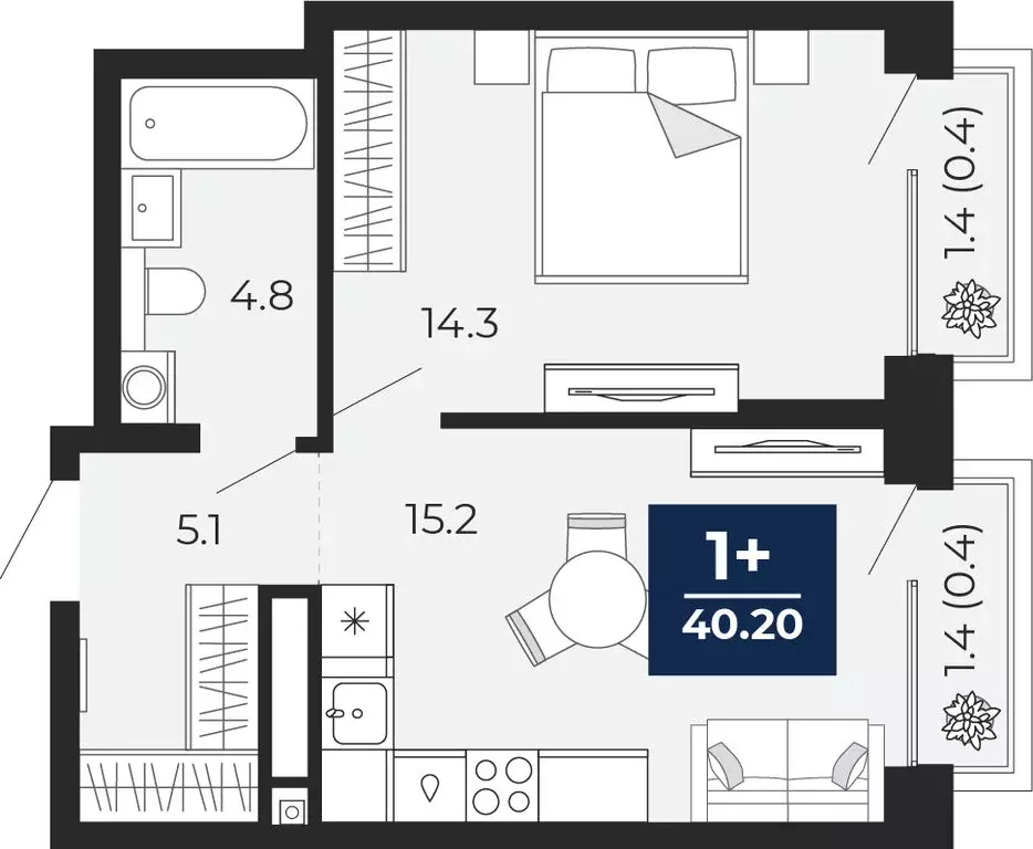 1-комнатная квартира: Тюмень, проезд Капитана Куликова, 7 (42.2 м) - Фото 1