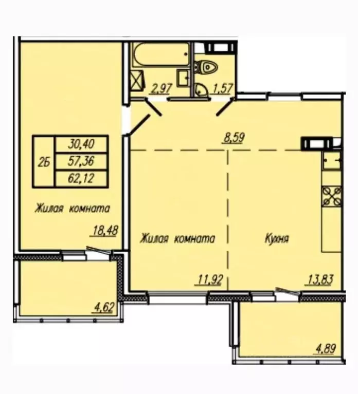 2-к кв. Хабаровский край, Хабаровск Тихоокеанская ул., 129 (61.0 м) - Фото 1
