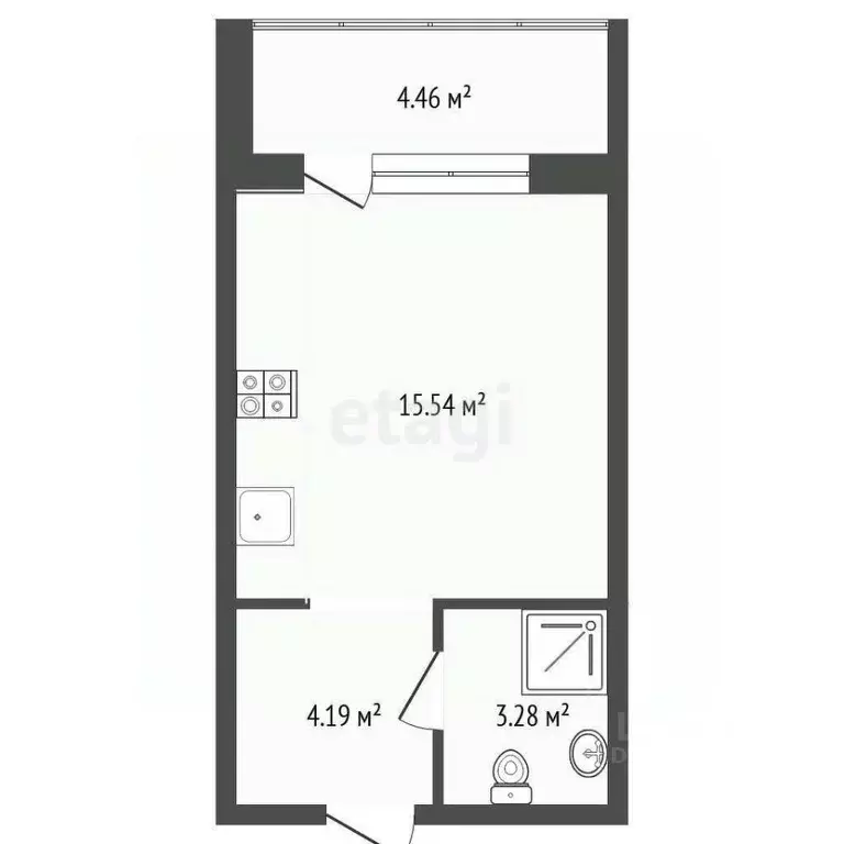 Студия Тюменская область, Тюмень ул. Игоря Комиссарова, 20 (25.24 м) - Фото 1