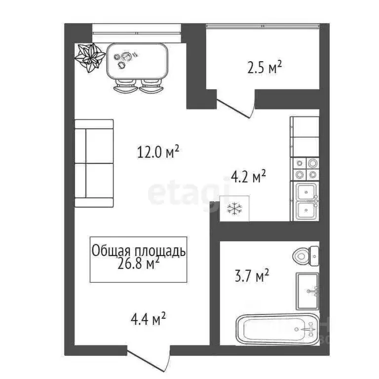 Студия Новосибирская область, Новосибирск Тайгинская ул., 39 (26.6 м) - Фото 1