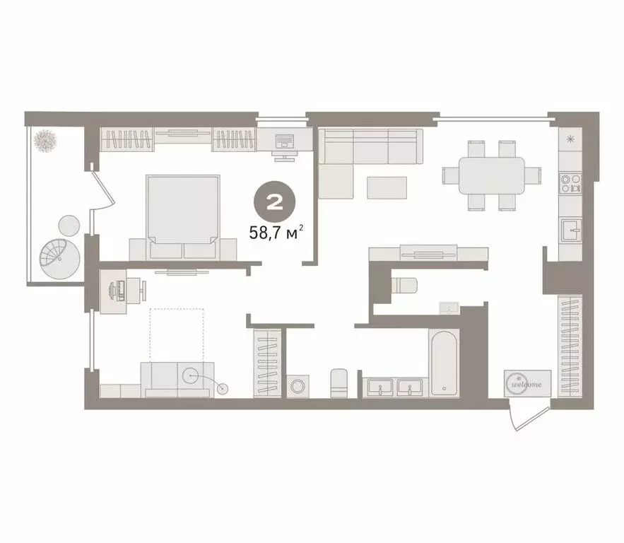 2-комнатная квартира: Тюмень, улица Ю.-Р.Г. Эрвье, 24к1 (58.7 м) - Фото 2