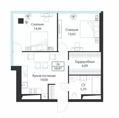 2-комнатная квартира: Москва, улица Академика Ильюшина, 21с5 (58.87 м) - Фото 0