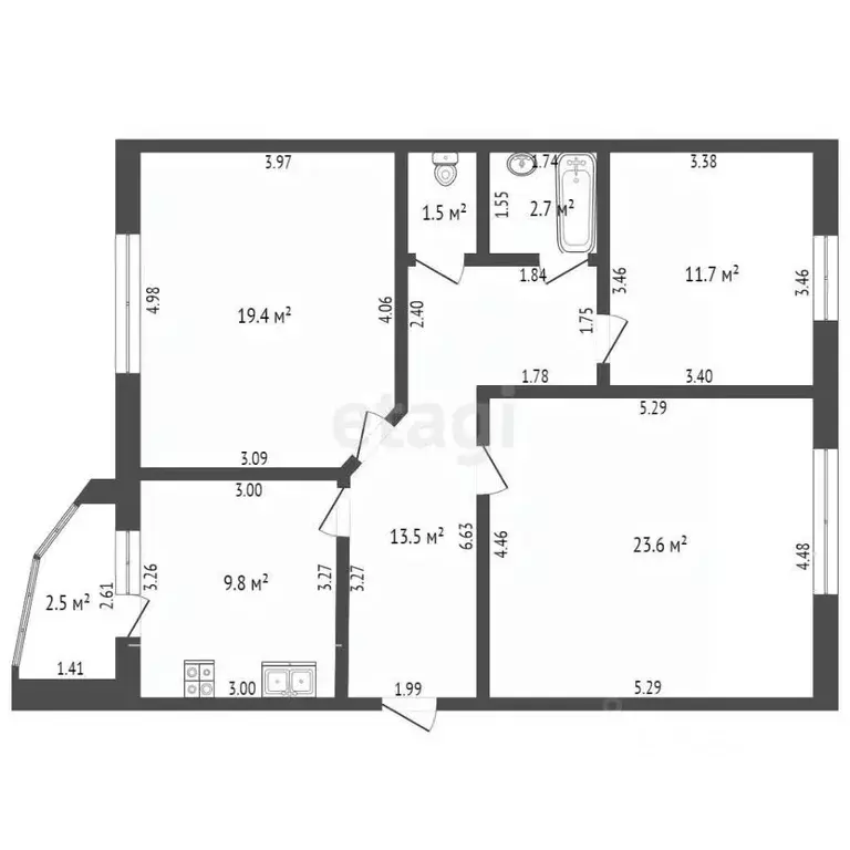 3-к кв. Башкортостан, Стерлитамак ул. Цементников, 8А (82.2 м) - Фото 2